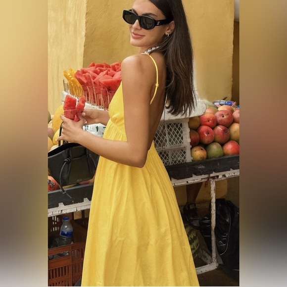 NWT Commense Open Back Midi Sun dress 100% Cotton Butter Yellow sz Medium - Picture 4 of 11